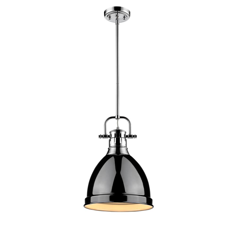 Golden Lighting 3604-S CH-BK Duncan CH Mini Pendant with Rod in the Chrome finish with Black
